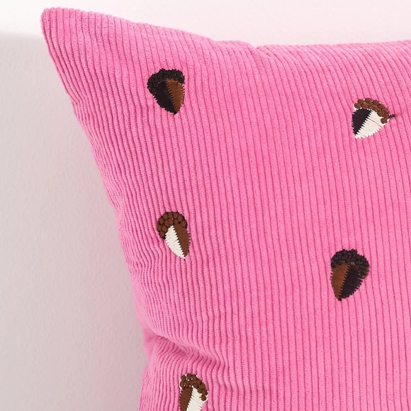 NWT Anthropologie Velvet Corduroy Embroidered Icon Pillow - Pink/Acorn 18x18 - Picture 3 of 3